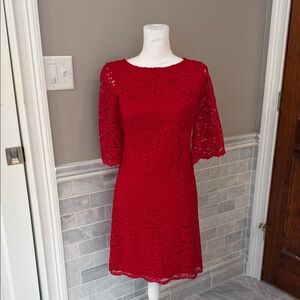 Lauren Ralph Lauren Red Lace Midi Dress